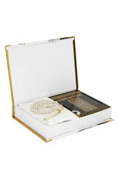 Kabe Kutulu Tafta Seccadeli ve Kabeli Kuran Seti Krem Renk thumbnail 4