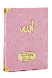 10 Adet Kadife Kaplı Yasin Kitabı - Çanta Boy - İsme Özel Plakalı - Tesbihli - Keseli - Pembe Renk - Mevlüt Hediyeliği - 80 Sayfa thumbnail 3