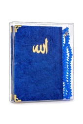 10 Adet Kadife Kaplı Yasin Kitabı - Çanta Boy - Tesbihli - Şeffaf Kutulu - Lacivert - Hediyelik Yasin Seti - 1