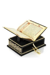 Masa Üstü Rahleli Kadife Kaplı Sandıklı Kuranı Kerim Seti - Rahiya Serisi Siyah thumbnail 5