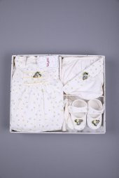 Gül Detaylı Çiçekli Kız Bebek Bayramlık Elbise 5'li Set Kutulu 11688 - 12