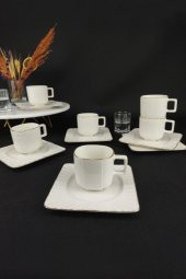 Digithome One Gold Line Porselen 6’lı Kahve Fincan Takımı Yaldızlı – SQFES-90 - 1