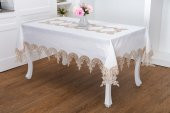 Finezza Elena Lüx Dantelli Simli Keten Kumaş Krem Masa Örtüsü  160x220 cm-1460 thumbnail 1