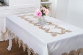 Finezza Elena Lüx Dantelli Simli Keten Kumaş Krem Masa Örtüsü  160x220 cm-1460 thumbnail 2