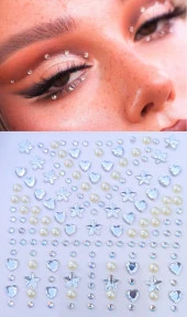Beyaz İnci, Yıldız, Kalpli Model 159 Adet Işıltılı Yüz Ve Vücut Taşı Sticker - 3