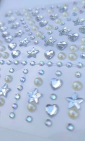 Beyaz İnci, Yıldız, Kalpli Model 159 Adet Işıltılı Yüz Ve Vücut Taşı Sticker - 2