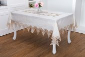Finezza Elena Lüx Dantelli Simli Keten Kumaş Bej Masa Örtüsü  160x220 cm-1461 - 1