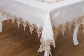 Finezza Elena Lüx Dantelli Simli Keten Kumaş Bej Masa Örtüsü  160x220 cm-1461 - 3