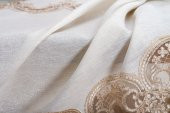 Finezza Elena Lüx Dantelli Simli Keten Kumaş Bej Masa Örtüsü  160x220 cm-1461 - 7