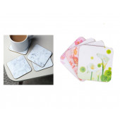 ZNT100BL AHŞAP BARDAK ALTLIĞI 4 ADET ÇİÇEK DESEN 9x9cm - 1
