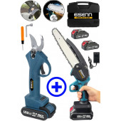 Eisenn Alman 2 Li Set 128 V 10 Ah Çift Akülü Çelik Şanzuman 17 CM Şarjlı Dal Ağaç Kesme +Bağ Budama Makası - 1