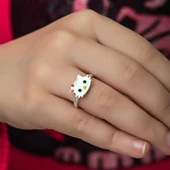 Gümüş Kedi Çocuk Kız Yüzük - 11