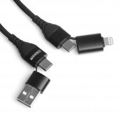 QGeem QG-CC0029 USB 4 in 1 Lighting, USB-A, Type-C Çok Foksiyonel Hızlı Şarj Destekli Kablo - 1
