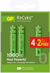 GP AAA 950 mAh Şarjlı İnce Kalem Pil 4+2li Paket GP100AAAHCE4-2BB - 1