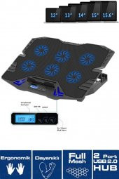 Frisby FNC-5235ST GS6 Notebook Soğutucu (6xFan) LCD Kontrol Panel Metal Izgara 5 Kademeli Yükseklik - 1