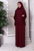 İki Parça Pratik Namaz Elbisesi 8016 Bordo - 4