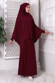 İki Parça Pratik Namaz Elbisesi 8016 Bordo - 5
