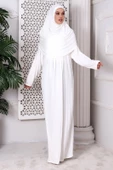 Tek Parça Pratik Başörtülü Robalı Namaz Elbisesi 8015 Kırık Beyaz - 4