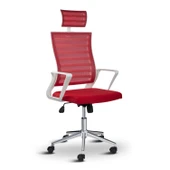 Asbir Mobilya Ceo Fileli Başlıklı Metal Ayaklı Çalışma Koltuğu Ofis Sandalyesi Kırmızı - 2