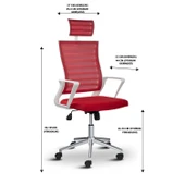 Asbir Mobilya Ceo Fileli Başlıklı Metal Ayaklı Çalışma Koltuğu Ofis Sandalyesi Kırmızı - 4