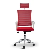 Asbir Mobilya Ceo Fileli Başlıklı Metal Ayaklı Çalışma Koltuğu Ofis Sandalyesi Kırmızı - 1