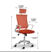 Asbir Mobilya Ceo Fileli Başlıklı Metal Ayaklı Çalışma Koltuğu Ofis Sandalyesi Turuncu - 4