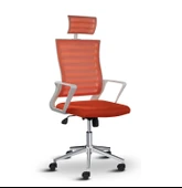 Asbir Mobilya Ceo Fileli Başlıklı Metal Ayaklı Çalışma Koltuğu Ofis Sandalyesi Turuncu - 2