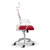 Asbir Mobilya Ceo Fileli Başlıklı Metal Ayaklı Çalışma Koltuğu Ofis Sandalyesi Kırmızı - 3