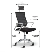 Asbir Mobilya Ceo Fileli Başlıklı Metal Ayaklı Çalışma Koltuğu Ofis Sandalyesi Siyah - 5