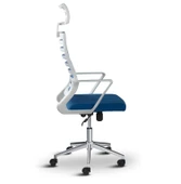 Asbir Mobilya Ceo Fileli Başlıklı Metal Ayaklı Çalışma Koltuğu Ofis Sandalyesi Mavi - 3