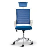 Asbir Mobilya Ceo Fileli Başlıklı Metal Ayaklı Çalışma Koltuğu Ofis Sandalyesi Mavi - 1
