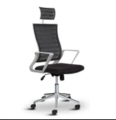 Asbir Mobilya Ceo Fileli Başlıklı Metal Ayaklı Çalışma Koltuğu Ofis Sandalyesi Siyah - 3