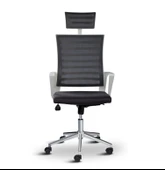 Asbir Mobilya Ceo Fileli Başlıklı Metal Ayaklı Çalışma Koltuğu Ofis Sandalyesi Siyah - 1