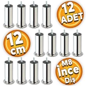 Mobilya Kanepe Koltuk Baza Yatak Çekyat Yükseltme Ayağı M8 Ince Diş Metal Ayakları 12 Cm 12 Adet - 1