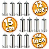 Mobilya Kanepe Baza Koltuk Yatak Çekyat Destek Yükseltme Ayağı M8 15 Cm Krom Metal Ayakları 12 Adet - 1