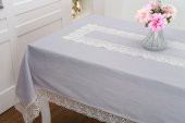 Finezza Gilda Lüx Dantelli Simli Kumaş Gri Masa Örtüsü  160x220 cm -1469 - 2
