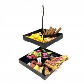 2 Katlı Dekoratif Metal Çerezlik, Peynir Sunum Servis Tabağı - Lokumluk -Makaron, Pankek Ve Tatlı Sunum Standı SİYAH - 5