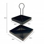 2 Katlı Dekoratif Metal Çerezlik, Peynir Sunum Servis Tabağı - Lokumluk -Makaron, Pankek Ve Tatlı Sunum Standı SİYAH - 6