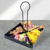 Tek Katlı Dekoratif Metal Çerezlik, Peynir Sunum Servis Tabağı - Lokumluk -Makaron, Pankek Ve Tatlı Sunum Standı SİYAH - 1