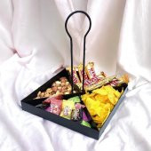 Tek Katlı Dekoratif Metal Çerezlik, Peynir Sunum Servis Tabağı - Lokumluk -Makaron, Pankek Ve Tatlı Sunum Standı SİYAH - 2