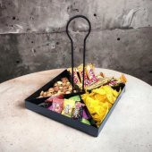 Tek Katlı Dekoratif Metal Çerezlik, Peynir Sunum Servis Tabağı - Lokumluk -Makaron, Pankek Ve Tatlı Sunum Standı SİYAH - 4