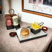Metal Cafe, Restaurant, Ev, Ofis Sunum Tepsisi, Cafe ve Restaurant Burger Sunum Tepsisi Sofra, Masa Ekipman MODEL-1 SİYAH - 4