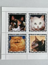 Kedi Temalı Ekvator Ginesi Damgasız 8'li Blok Pul - 4