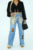 MAVİ GOLD ZİNCİR DETAYLI TASARIM MOM JEAN - 1