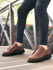 BA0310 BOA Kalın Yüksek Taban Fermuarlı Taba Siyah Erkek Ayakkabı thumbnail 1