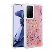 Xiaomi Mi 11T Pro 5G Kılıf Sıvılı Simli Pullu Yüzüklü Standlı Lüx Silikon - 4