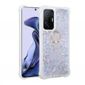 Xiaomi Mi 11T Pro 5G Kılıf Sıvılı Simli Pullu Yüzüklü Standlı Lüx Silikon - 6