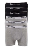 6 adet Feelline Siyah ve Gri Pamuklu Doğal Likralı Erkek Boxer - 1