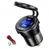 12-24volt Araç/tekne/motosiklet için (Quick)hızlı Şarj Voltmetre Usb/Type C Portlu Mavi ışık - 2