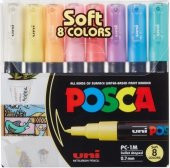 Uni Posca 0.7 Su Bazlı Poster Markörü Soft Renk 8li - 1